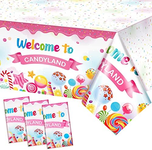 Tatuo 3 Pcs Candyland Tablecloths for Birthday Party Decor