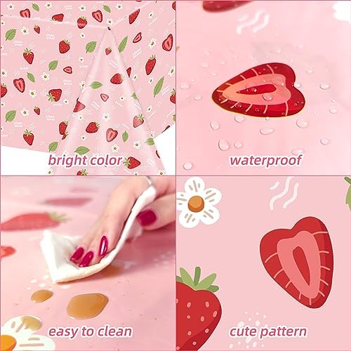 Strawberry Party Tablecloth 4 Pack for Girls Birthday Decorations