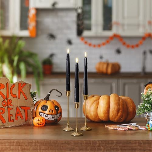 Black Flameless Taper Candles with Remote and Timer 6 Pack