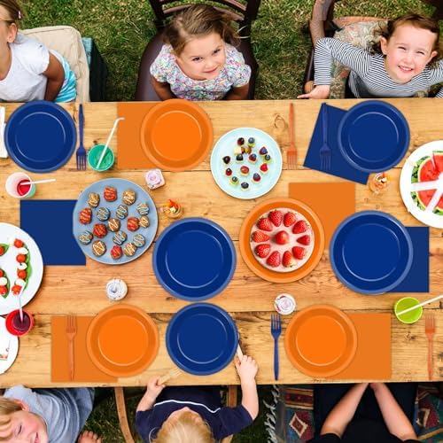 200 Pcs Orange Blue Dart War Party Plates Napkins Set for 50 Guests