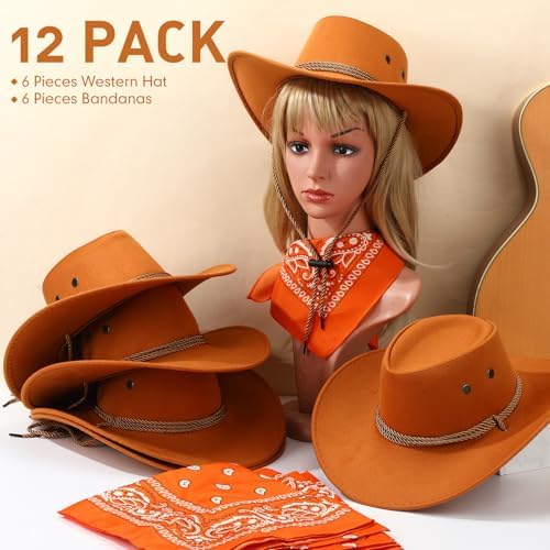 Zhanmai 12 Pcs Cowboy Hat and Bandana Set