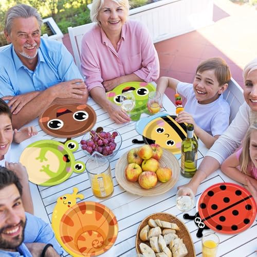 60 Pcs Insect Themed Paper Plates for Kids Birthday Party