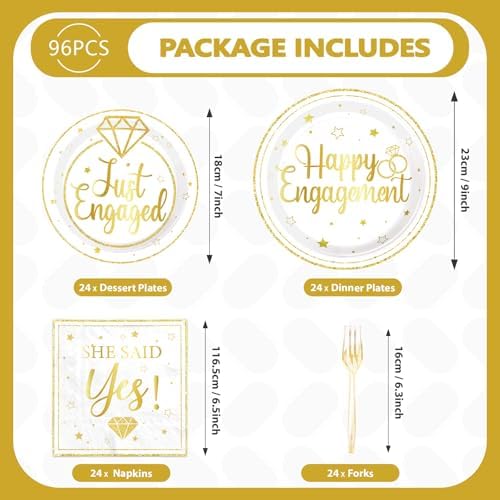 Grencian 96Pcs Happy Engagement Plates Napkins Set