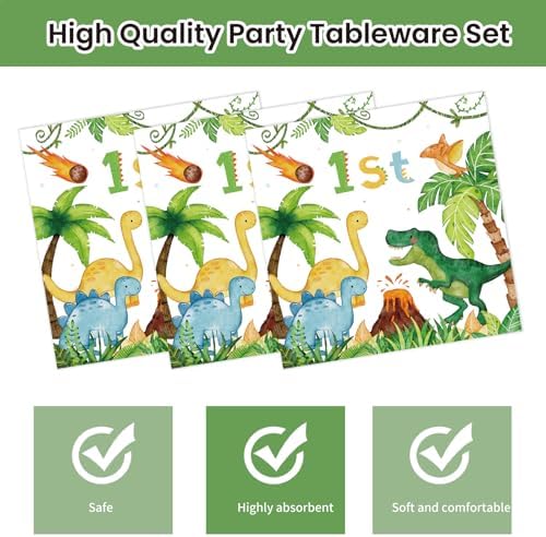 40pcs Watercolor Dinosaur Paper Plates and Napkins Party Set