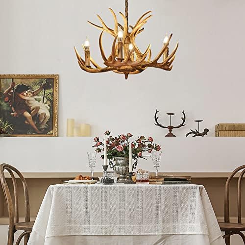Rustic Antler Chandelier 4 Light Vintage Deer Horn Pendant Farmhouse Lighting