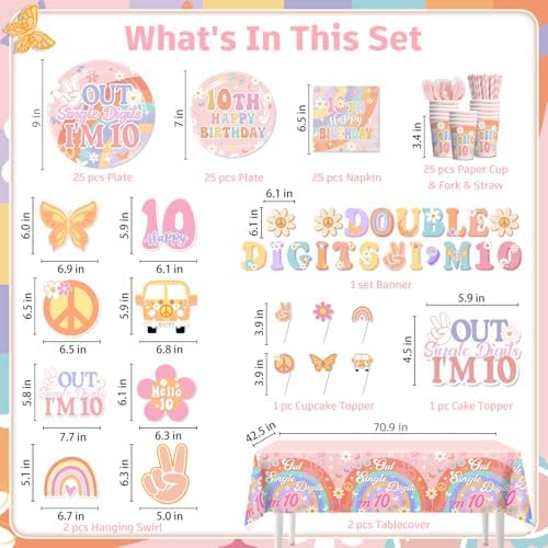 197pcs 10th Birthday Decorations for Girl Party Set