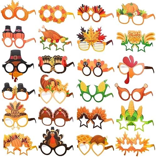 Hiboom 24 Pcs Thanksgiving Paper Glasses Party Props