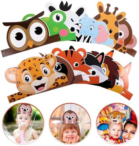 LUOZZY 12pcs Jungle Animal Paper Hats for Birthday Parties