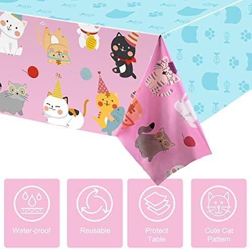 Tatuo 3 Pcs Cat Tablecloth Birthday Party Decor Pink Kitten Supplies