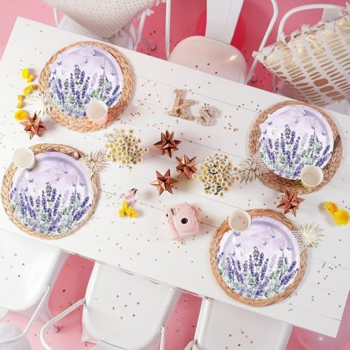 40PCS Purple Lavender Paper Plates and Napkins