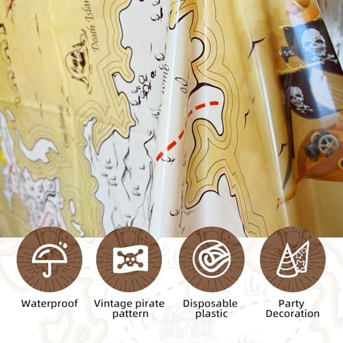 3Pcs Pirate Treasure Map Tablecloth for Kids Party