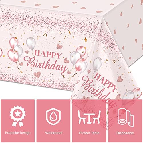 Breling 3 Pcs Pink Rose Gold Glitter Tablecloths for Birthday Parties