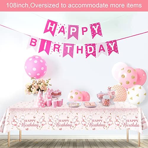 Breling 3 Pcs Pink Rose Gold Glitter Tablecloths for Birthday Parties
