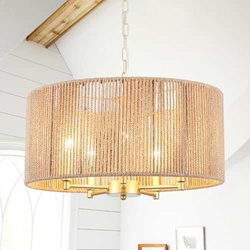 5-Lights Boho Rattan Chandelier Dining Room