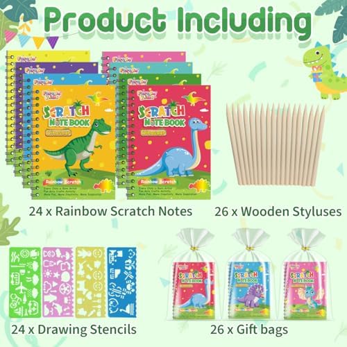 Kids Scratch Art Party Favor Kit 24 Pack Dinosaur