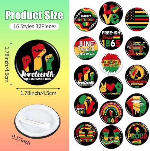 64PCS Juneteenth Party Favors Set Freedom Day Button Badges Pins Bracelets Decorations Bag Fillers