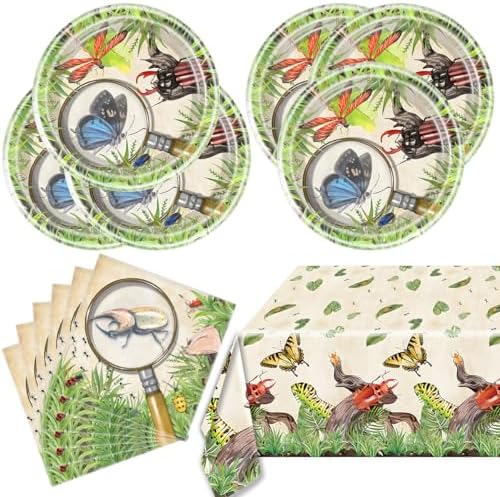 OULUN Bug Party Decorations Tableware Set 20 Plates 20 Napkins Tablecloth