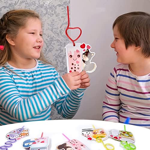 32 Pack Valentine Cards with Crazy Straws for Kids