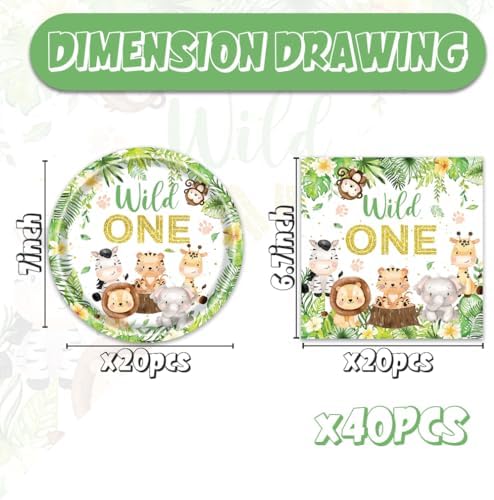 40Pcs Wild One Birthday Safari Animal Plates Napkins Set