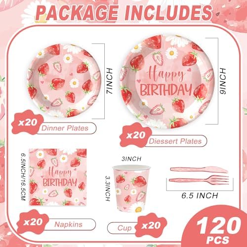 Strawberry Themed Party Tableware Set for 20 Guests