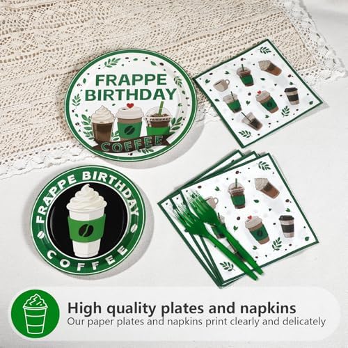 Grencian Green Coffee Birthday Plates Napkins Set
