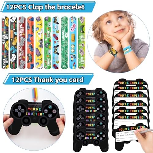 Gaming Party Favors Set with Keychains Stickers Straws