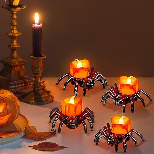 6 Pack Halloween LED Tea Lights with Spider Design