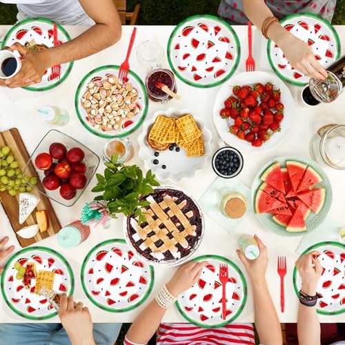 Wiooffen 48 Pcs Watermelon Party Plates - 9 Inch Decor Set for Kids Birthday Summer Festivals