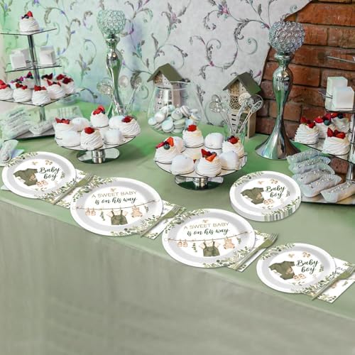 Sage Green Baby Shower Plates Napkins Tableware Set 24 Guests