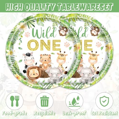 40Pcs Wild One Birthday Safari Animal Plates Napkins Set
