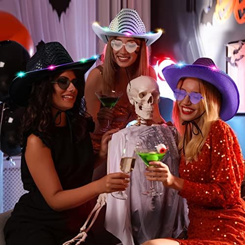 Hercicy 6 Pcs LED Cowboy Hat Halloween Party Costume Accessories