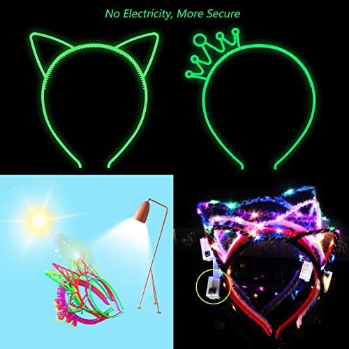 Glow in The Dark Cat Ear Crown Headbands for Birthday Halloween Parties