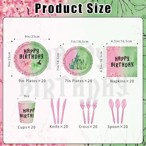140pcs Pink Green Witch Party Tableware Set