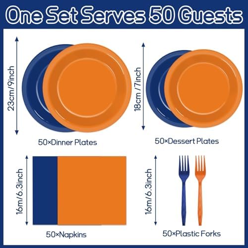 200 Pcs Orange Blue Dart War Party Plates Napkins Set for 50 Guests