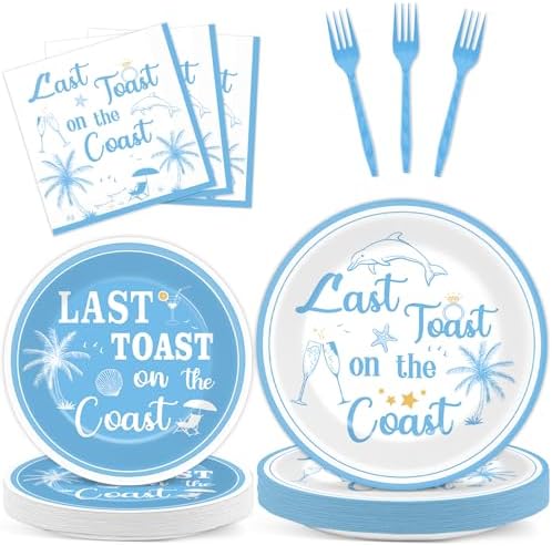 96Pcs Coastal Party Plates Napkins Forks Set