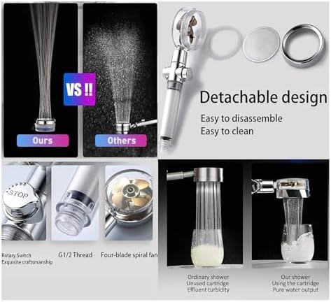 NATTCO Propeller Shower Head With Stop Button And Cotton Filter