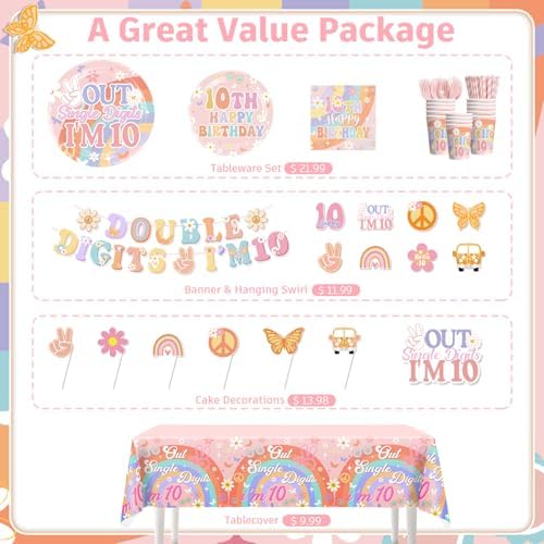 197pcs 10th Birthday Decorations for Girl Party Set