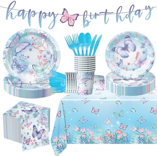 Butterfly Themed Party Supplies Set for 24 Guests Blue