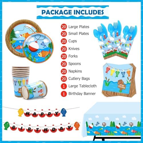 Gone Fishing Party Tableware Set for 20 Guests
