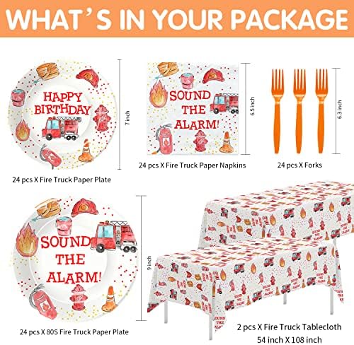 Fire Truck Birthday Tableware Set for 24 Guests