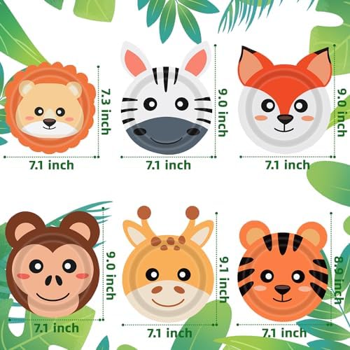 60PCS Jungle Animal Shaped Paper Plates for Birthday Baby Shower Safari Themes