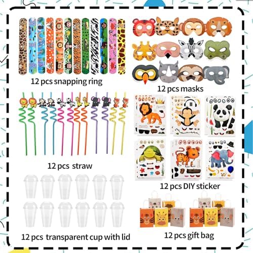 84 Pcs Jungle Animal Theme Party Favors Set