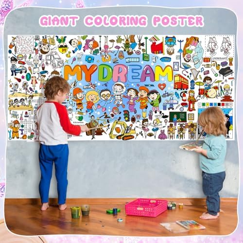 PADTIC Giant Coloring Poster 35x72 Inches Dream Themed Tablecloth Kids Art Craft