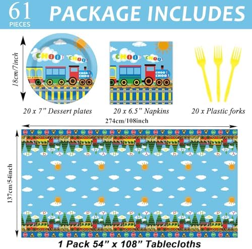 Train Birthday Party Tableware Set for 20 Guests