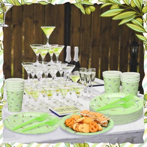 Zhehao 96 Pcs Martini Party Plates Cups Forks Set