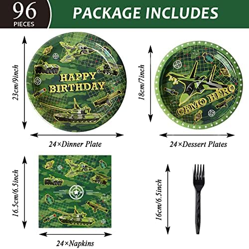96 Pcs Camouflage Birthday Party Set for 24 Guests
