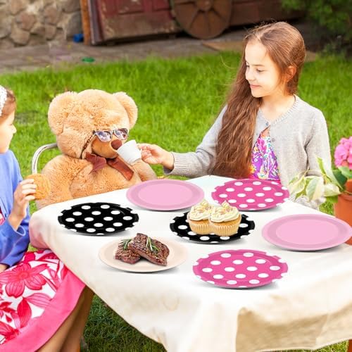 48 Pcs Pink Mouse Themed Paper Plates for Kids Birthday Party