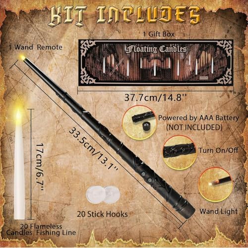 20PCS Floating Candles with Wand Remote Control Flameless LED Halloween Decorations for Home Party Use