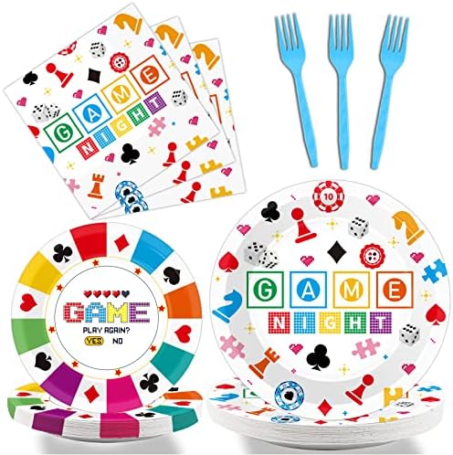 Wiooffen 96 Pcs Game Night Party Supplies Set for 24 Guests