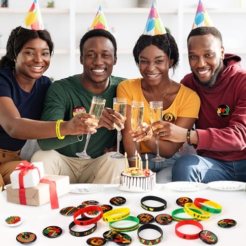 64PCS Juneteenth Party Favors Set Freedom Day Button Badges Pins Bracelets Decorations Bag Fillers